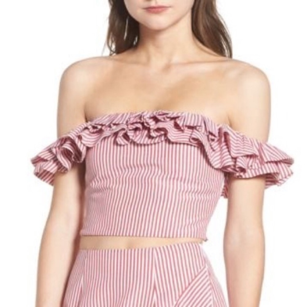 Anzio Off-the-Shoulder Ruffle Crop Top